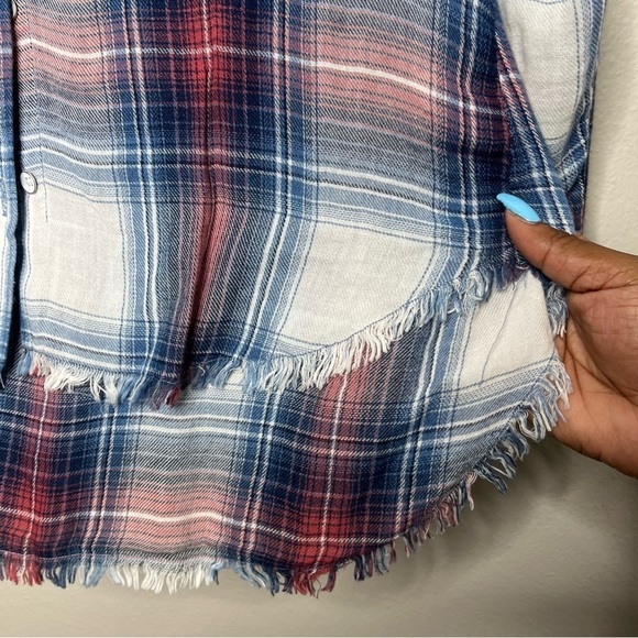 Bella Dahl Women Button‎ Down Shirt Small Lightweight Plaid Frayed him July 4 - Picture 8 of 11